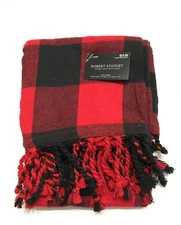 NEW ROBERT STANLEY RED & BLACK PLAID 40" X 40" TABLE THROW FREE SHIP