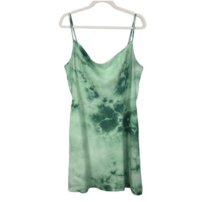 LULU'S Womens SLIP DRESS M Mini Tie Dye Artsy Boho Green Tank Y2K Hippie  Art