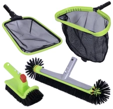 Swimming Pool Cleaning Kit w/ Skimmer, Mesh Net, 17.5" Brush & Scrub (No Pole)