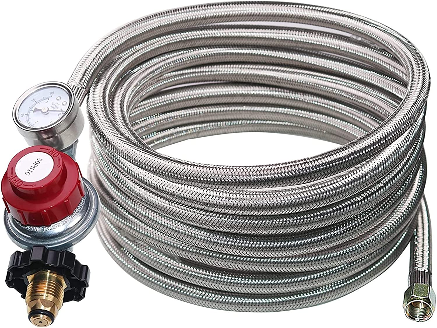 12 Foot 0-30 PSI High Pressure Adjustable Propane Regulator with Gauge Indicator