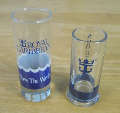 Royal Caribbean Tall Shot Glass Lot of 2 Different Styles ''Save the Waves''