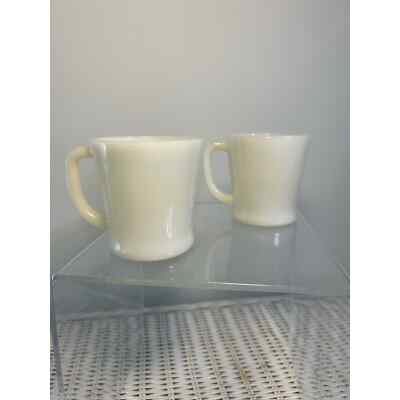 2 Vintage Fire King Ivory Off White Coffee Mug Cup D-Handle Oven Ware 