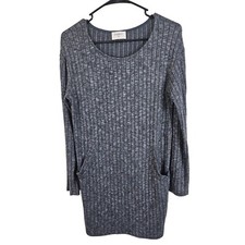 Everly Gray Ribbed Full Sleeve Tunic/Dress w Pockets Women's Size Small