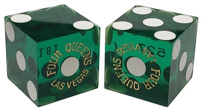 Four Queens Las Vegas Casino Craps Matching Serial #s Dice Pair Green Polished