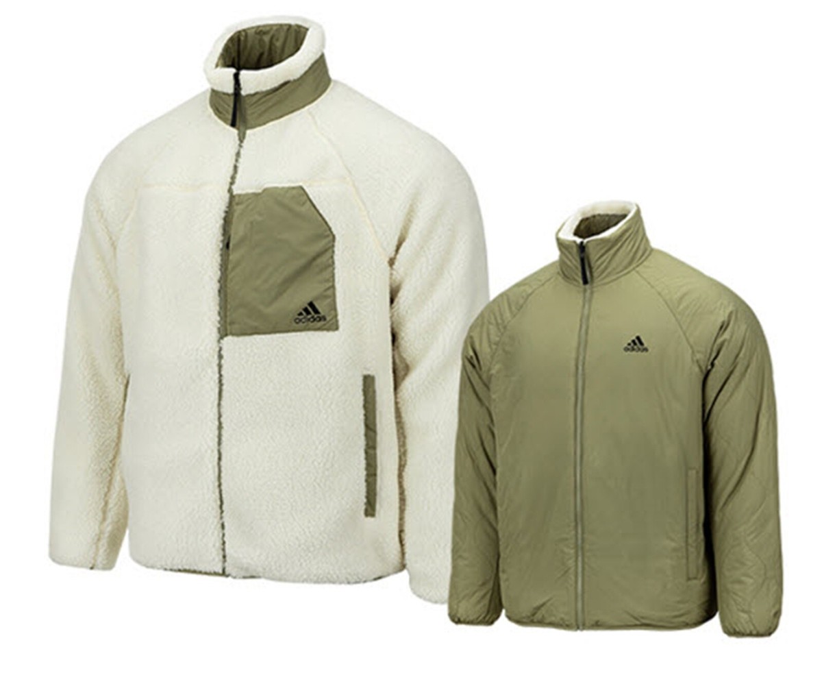 Adidas Men Reversible Sherpa Jacket White Athletic Casual Top GYM