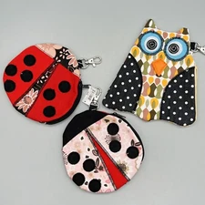 NEW Lot 3 GANZ UNIQUE Gift Card Cash Holder COIN PURSE Owl Ladybugs BAG Key Ring