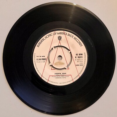 ALAN PRICE Jarrow Song b/w Look At My Face 7'' 45rpm UK 1974 RARE PROMO VG+