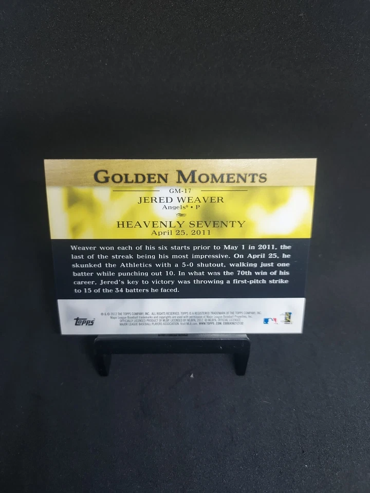 2012 Topps Golden Moments Los Angeles Angels Baseball Card #GM17 Jered Weaver - Image 2 of 2