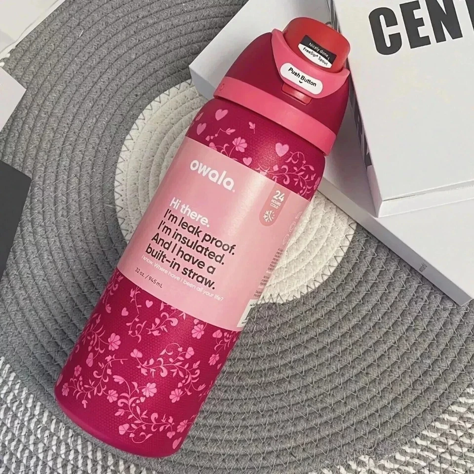 24OZ Owala FreeSip Water Bottle Love Letter Special Edition PINK - 2025 NEW
