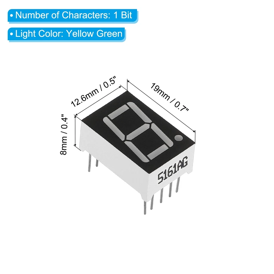 10Pcs Common Cathode 7Segment 10Pin 1Bit 2.2V 0.56" LED Display Yellow Green - Image 2 of 4
