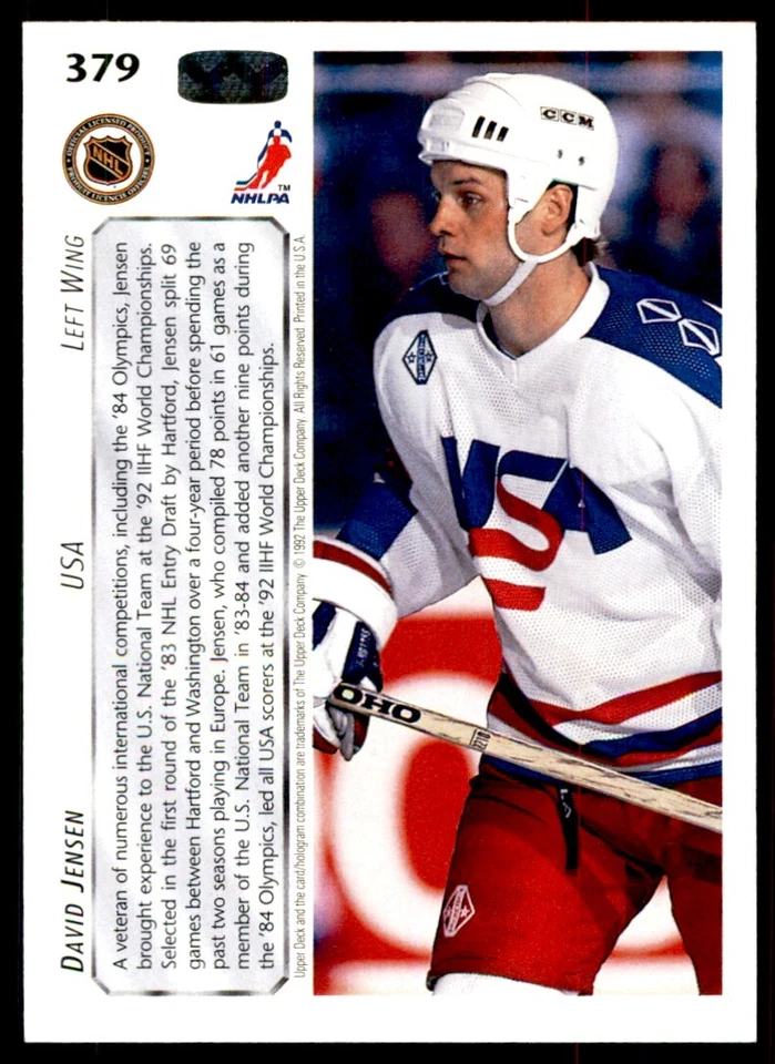 1992-93 UPPER DECK DAVID JENSEN. USA #379 - Image 2 of 2