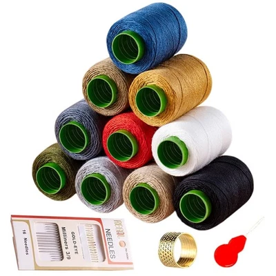10 Color Sewing Thread Kit, Jean Thread 20s/3 Heavy Duty Strong Thick Spools,... - Image 1 of 4