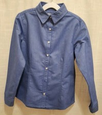 Lands End Kids Girls long Sleeved Solid Blue Button Up Shirt Sz 7
