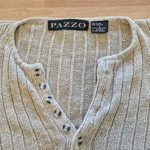 Vintage 90er Pazzo Grobstrick Pullover Pulli XL Ramie Baumwolle Henley Fischer - Bild 6 von 12
