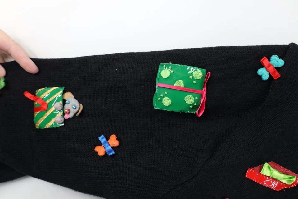 Vtg Y2K 2000 Michael Simon Womens L Christmas Dog Present Knit Cardigan Sweater - Image 4 of 4