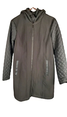 Giacca media Michael Kors nera con cappuccio e doppia zip taglia donna taglia media