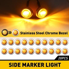 20/100PCS 3/4" Round LED Marker Side Light W/Chrome Stailness Base Truck Trailer
