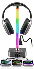 Space Gray RGB Headset Stand Charging Station 3 USB 2 AC Outlet Gaming Desk
