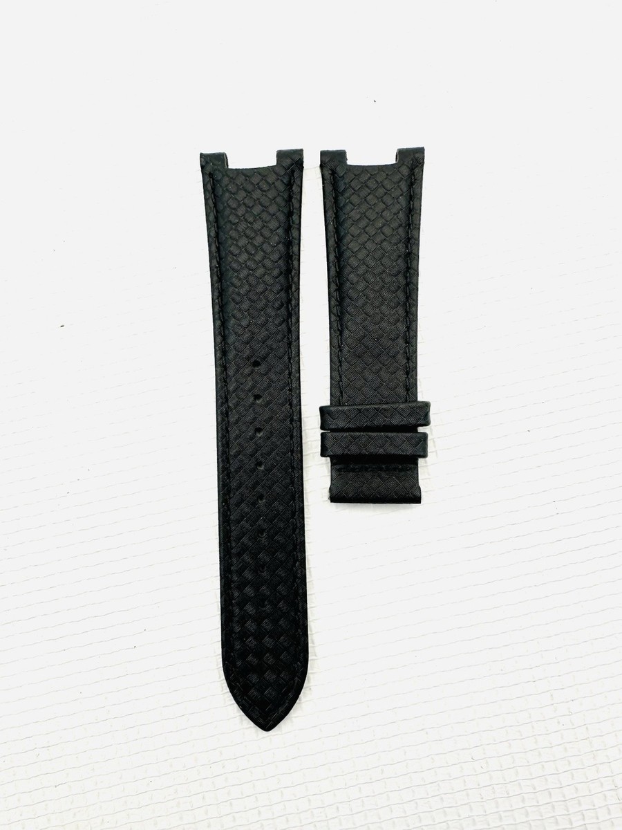 VERSACE WATCH STRAP , I8C , BLACK LEATHER , CARBON FIBER PATTERN