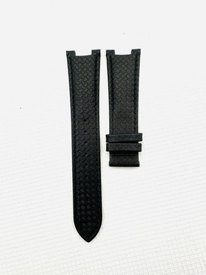 VERSACE WATCH STRAP , I8C , BLACK LEATHER , CARBON FIBER PATTERN
