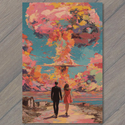 Art Print Couple Walking Red Dress Black Suit Vibrant Explosion Abstract Love Ch