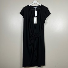 Tommy Bahama Women's XL Clara Faux Wrap Dress Black Midi V-Neck Athleisure NEW