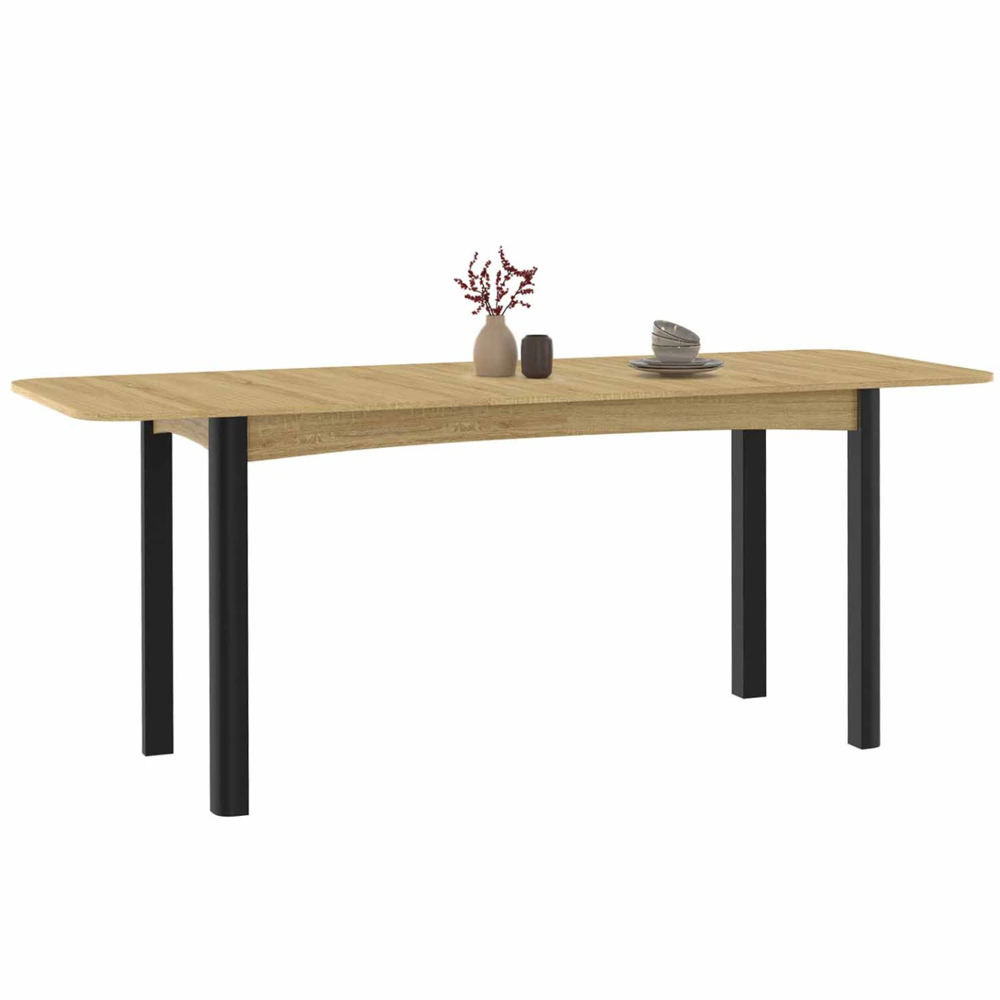Table extensible JUNE bois et noir 160 cm avec rallonge pour accueillir jusqu'à 10 convives