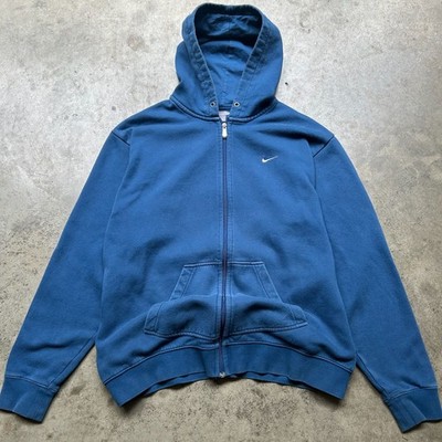 Vintage Nike Y2K Mini Swoosh Zip Up Hoodie Blue
