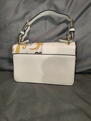 Versace Jeans Couture White Gold Baroque Print Shoulder Bag Gold Hardware Logo