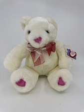Valentine's Day White Stuffed Animal Teddy Bear with Red Bow And Heart Paws