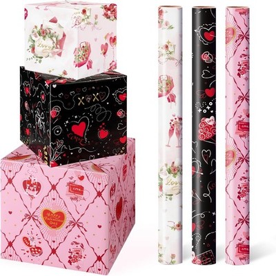 Valentine Wrapping Paper Roll - 3 Rolls 17   X 120   Valentines Day Wrapping Pap
