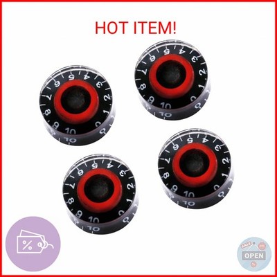 mxuteuk 4pcs Black and Red Electric Guitar Bass Top Hat Knobs Speed Volume Tone