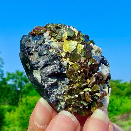 159G Natural Colorful Pyrite Symbiosis Yellow Calcite Crystal Raw Specimen