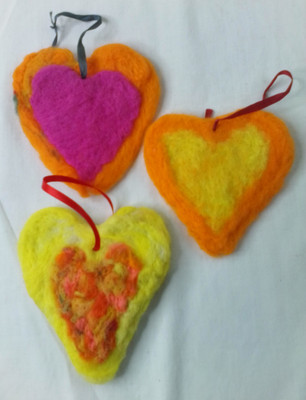 3-Handmade Felted Hearts