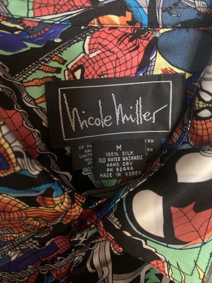 Amazing Spider-Man Vintage Silk Button Shirt by Nicole Miller 1992 Size ...