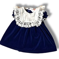 Vintage Darlings  Dolls Quality Velvet Dress Toddler Sz 2T Navy Winter Holiday