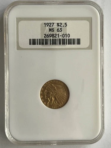 1927 Gold Quarter Eagle $2.50 Indian Head Gold Coin NGC MS-63