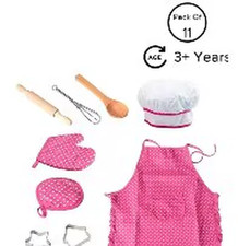 11PCS Kids Cooking Baking Set Chef Set, Includes Apron for Girls, Chef Hat, Mitt