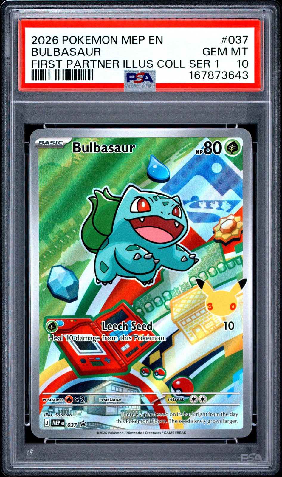2026 POKEMON MEP FIRST PARTNER ILLUSTRATION COLLECTION #037 BULBASAUR PSA 10