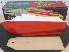 Vintage 1950s Sea Star Plastic Toy Boat & Box NOS Nice Graphics Chicago Toy Co.