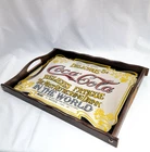 VTG 1970s Coca-Cola Original Wood Mirror Tray w/Handles 15.5" X 11.5" -Very Good