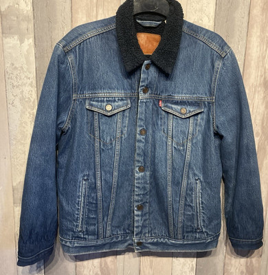 Vintage Levis Trucker Sherpa Faux Sheepskin Lined Denim Jacket XL / Large 23 P2P