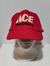 Vintage Ace Hardware Red Corduroy Strapback Hat 80s