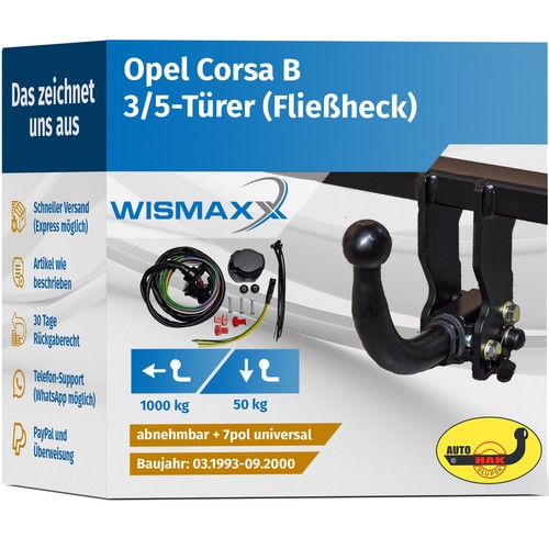 ANHÄNGERKUPPLUNG abnehmbar für Opel Corsa B 93-00 +7polig E-Satz ABE - Bild 1 von 3
