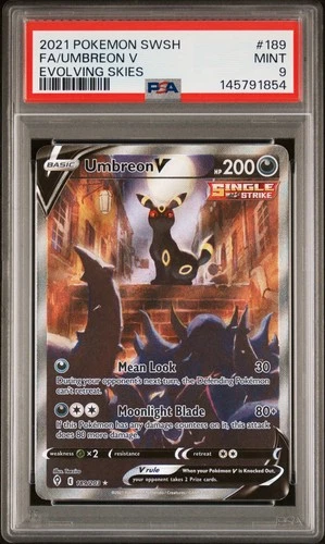 2021 POKEMON SWORD & SHIELD EVOLVING SKIES #189 FULL ART/UMBREON V PSA 9