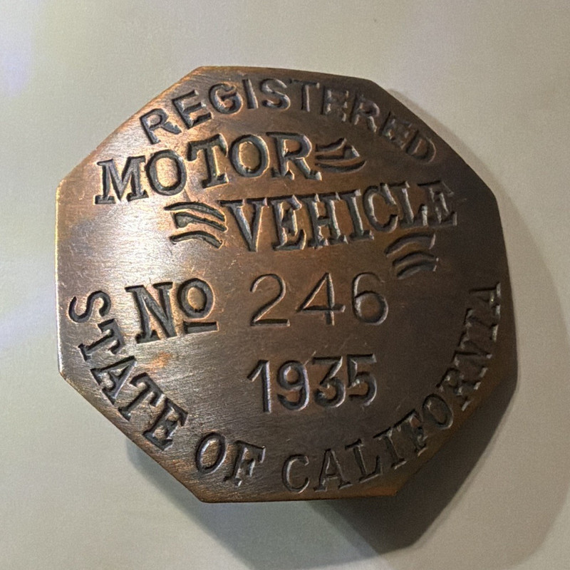 1935 California Registered Motor Vehicle State of California Badge Pin No. 246