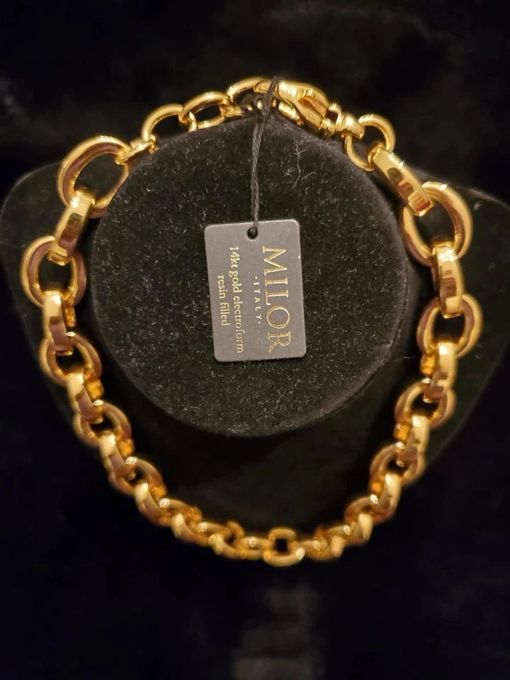 Collar de cadena de eslabones grandes de oro amarillo macizo de 14k Milor Italia 21 1/4 de largo Foto 3 de 4