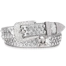 Silver Rhinestone Bb Belt For ,Bb Simon Belt Men,Y2k Style,Length41