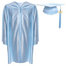 Unisex Shiny Kindergarten Graduation Gown Cap with Tassel 36, Sky Blue