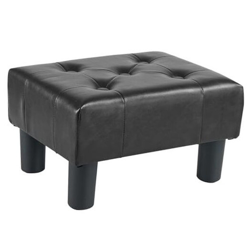 Small Foot Stool Ottoman, Faux Leather Ottoman Foot Rest Black (Faux Leather)
